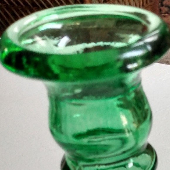 Vintage Green Glass Bud  Vase or Candlestick Holder (2) - Picture 5 of 9